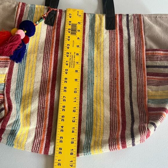 No Boundaries Caroline Multi Striped Boho Woven Cooler Tote Bag with Tassels - Picture 13 of 15